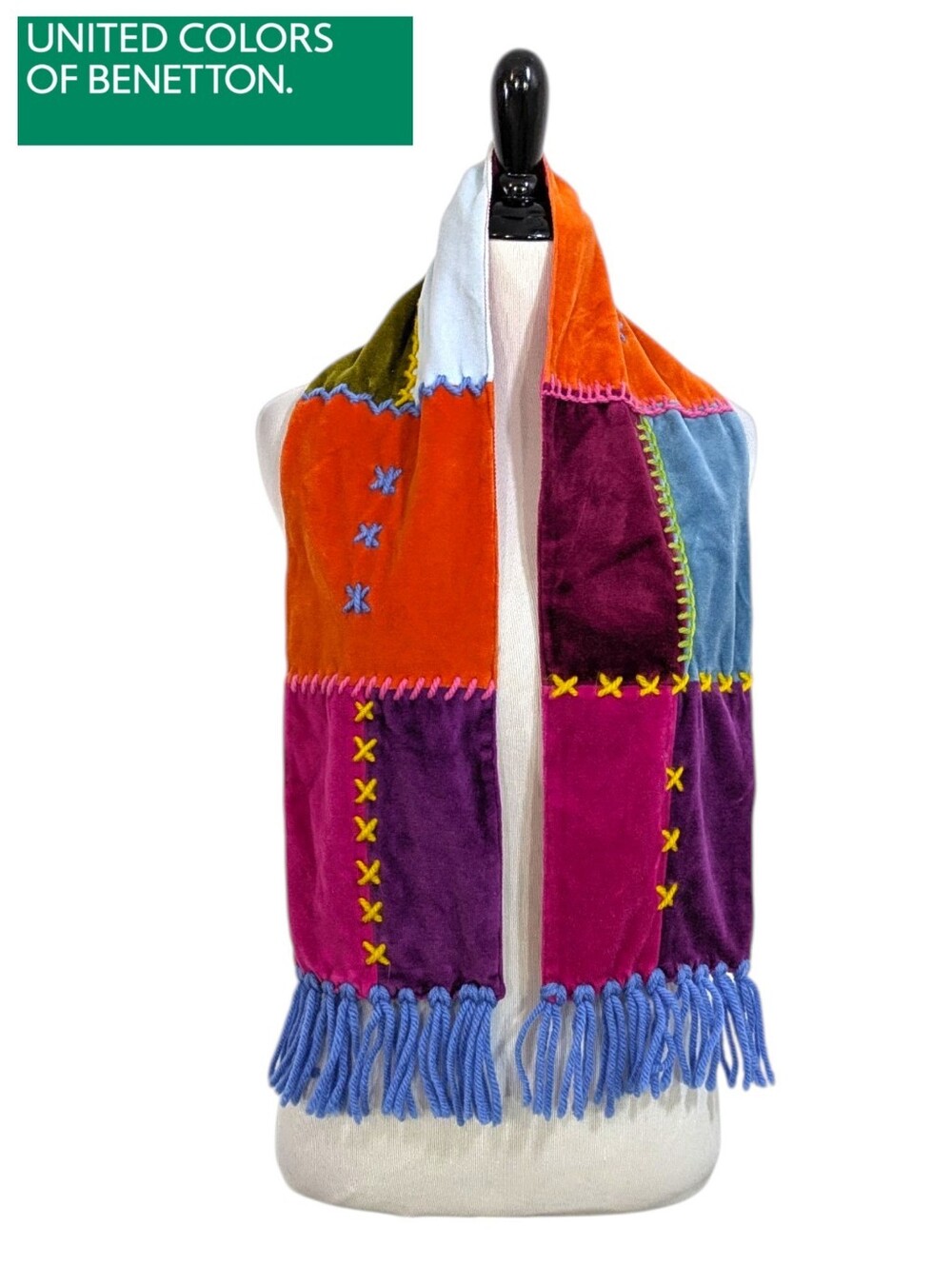 United Colors Of Benetton Colorful Patchwork Velvet & Yarn Scarf